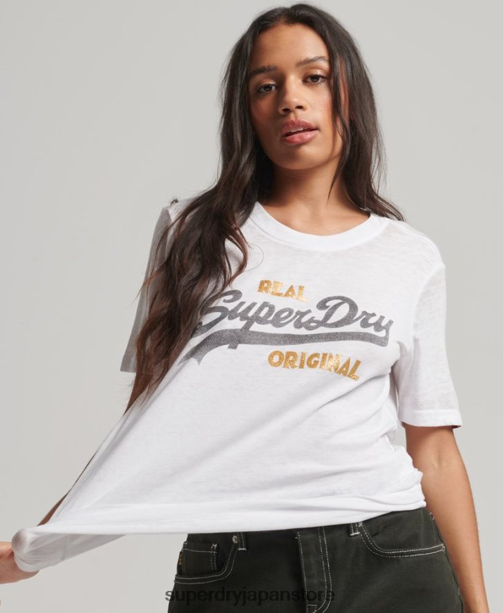 ヴィンテージロゴ バーンアウト Tシャツ 女性 Superdry 衣類 白 2J62PZ2715