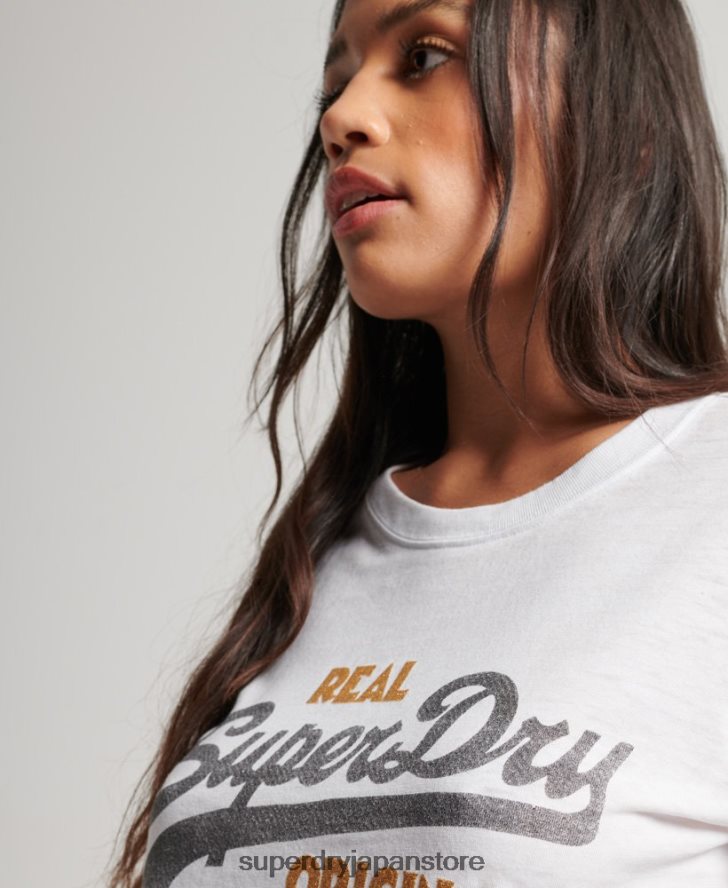 ヴィンテージロゴ バーンアウト Tシャツ 女性 Superdry 衣類 白 2J62PZ2715