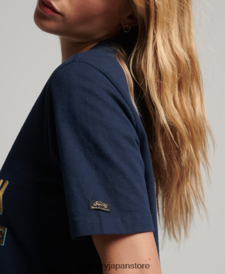 日本のヴィンテージロゴグラフィックTシャツ 女性 Superdry 衣類 海軍 2J62PZ2720