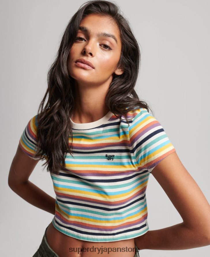 ヴィンテージストライプクロップTシャツ 女性 Superdry 衣類 黄色 2J62PZ2738