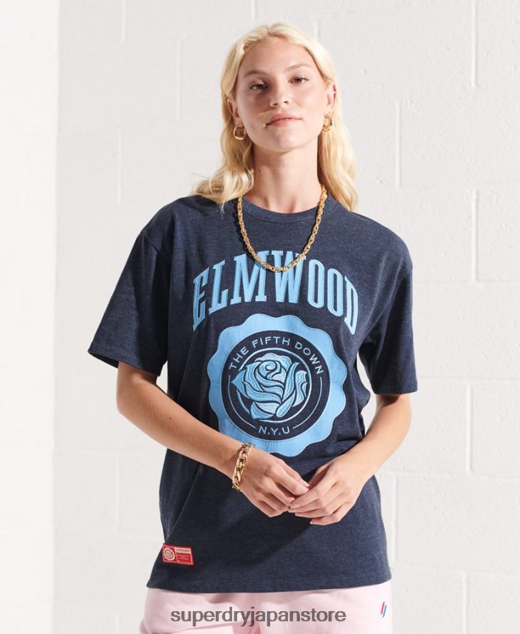 カレッジグラフィックTシャツ 女性 Superdry 衣類 海軍 2J62PZ2744