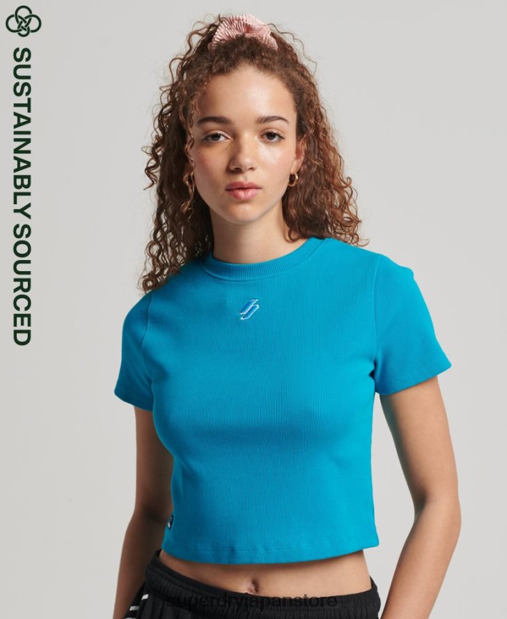 オーガニックコットン エッセンシャル フィット クロップ Tシャツ 女性 Superdry 衣類 青 2J62PZ2765