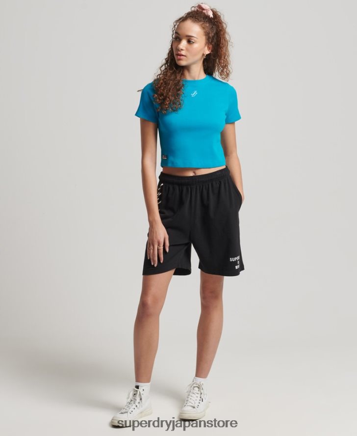 オーガニックコットン エッセンシャル フィット クロップ Tシャツ 女性 Superdry 衣類 青 2J62PZ2765