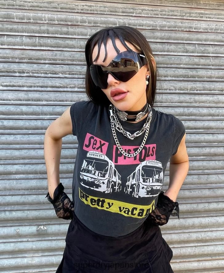 セックス ピストルズ 限定版 キャップ スリーブ T シャツ 女性 Superdry 衣類 黒 2J62PZ2767