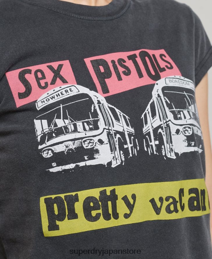 セックス ピストルズ 限定版 キャップ スリーブ T シャツ 女性 Superdry 衣類 黒 2J62PZ2767