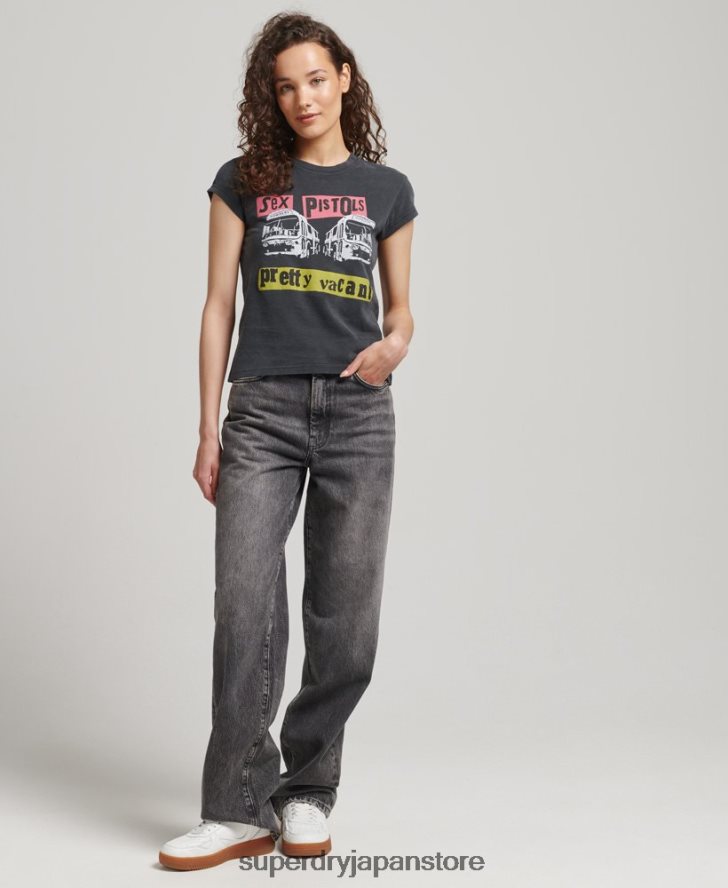 セックス ピストルズ 限定版 キャップ スリーブ T シャツ 女性 Superdry 衣類 黒 2J62PZ2767