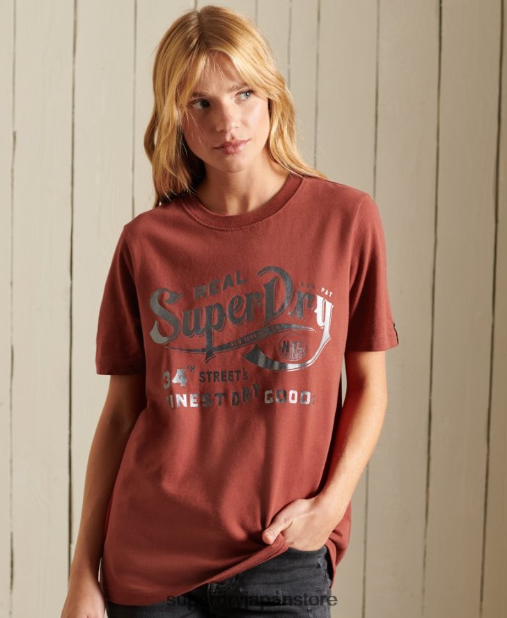 スクリプトスタイルワークウェアフォイルTシャツ 女性 Superdry 衣類 赤 2J62PZ2771