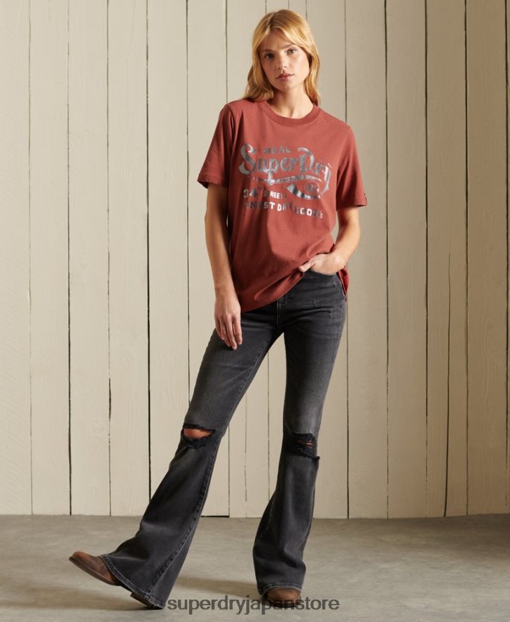 スクリプトスタイルワークウェアフォイルTシャツ 女性 Superdry 衣類 赤 2J62PZ2771