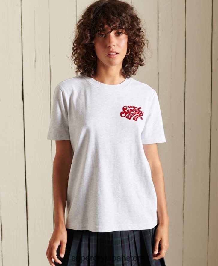 スクリプトスタイルカレッジフロッキーTシャツ 女性 Superdry 衣類 ライトグレー 2J62PZ2775