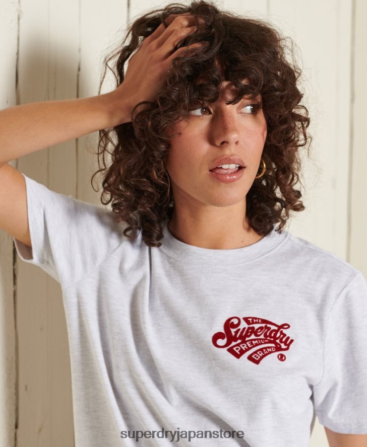 スクリプトスタイルカレッジフロッキーTシャツ 女性 Superdry 衣類 ライトグレー 2J62PZ2775