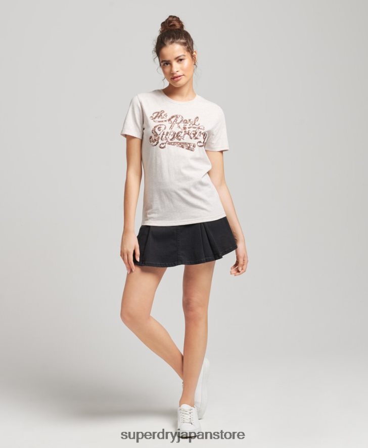 リアルスパンコールエントリーTシャツ 女性 Superdry 衣類 ベージュ 2J62PZ2796