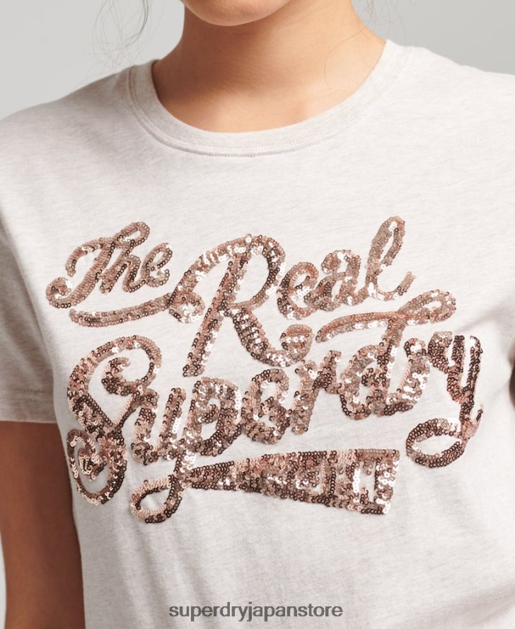 リアルスパンコールエントリーTシャツ 女性 Superdry 衣類 ベージュ 2J62PZ2796
