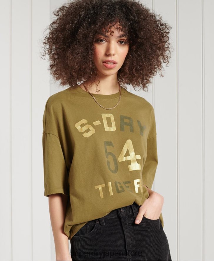 ミリタリーナラティブボクシーTシャツ 女性 Superdry 衣類 緑 2J62PZ2802
