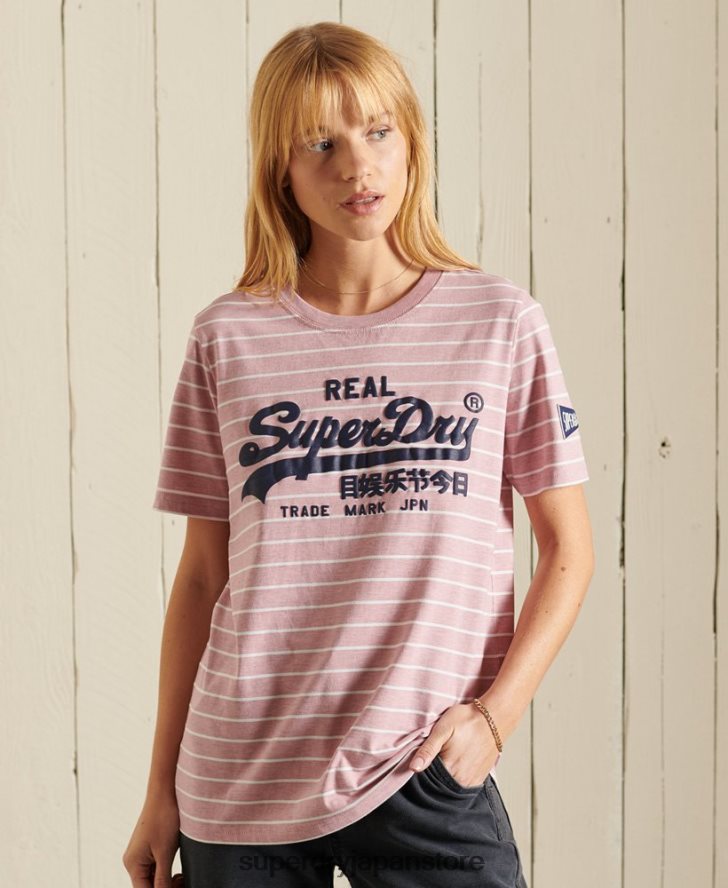 ヴィンテージロゴソースストライプTシャツ 女性 Superdry 衣類 ピンク 2J62PZ2804