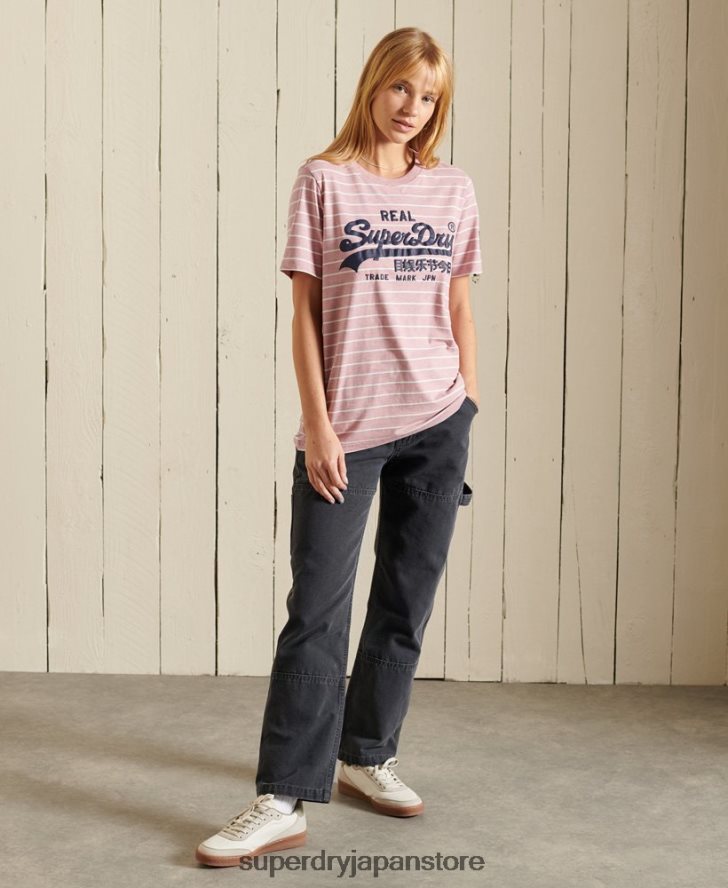 ヴィンテージロゴソースストライプTシャツ 女性 Superdry 衣類 ピンク 2J62PZ2804