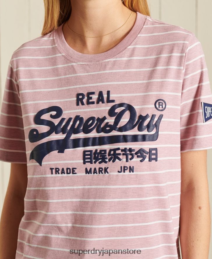 ヴィンテージロゴソースストライプTシャツ 女性 Superdry 衣類 ピンク 2J62PZ2804