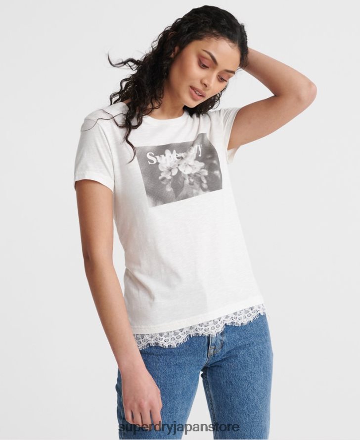 ティリーレースグラフィックTシャツ 女性 Superdry 衣類 白 2J62PZ2805