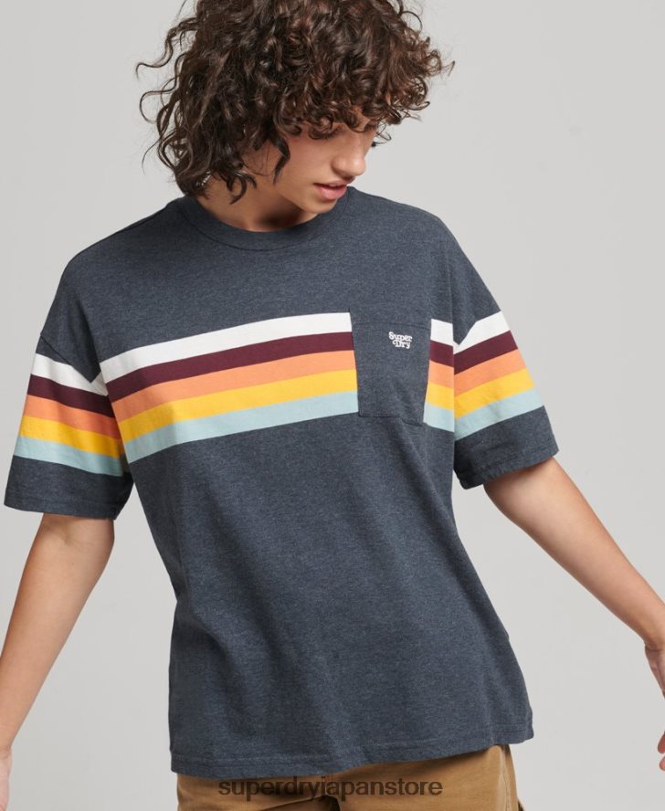 ヴィンテージカリストライプボクシーTシャツ 女性 Superdry 衣類 海軍 2J62PZ2807
