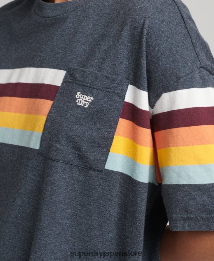 ヴィンテージカリストライプボクシーTシャツ 女性 Superdry 衣類 海軍 2J62PZ2807