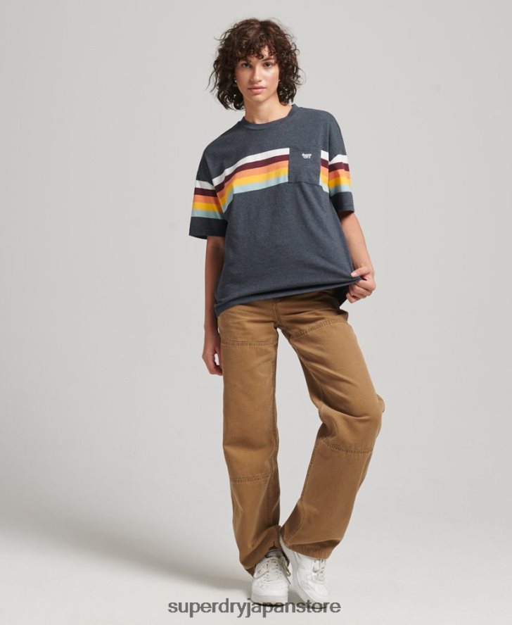 ヴィンテージカリストライプボクシーTシャツ 女性 Superdry 衣類 海軍 2J62PZ2807