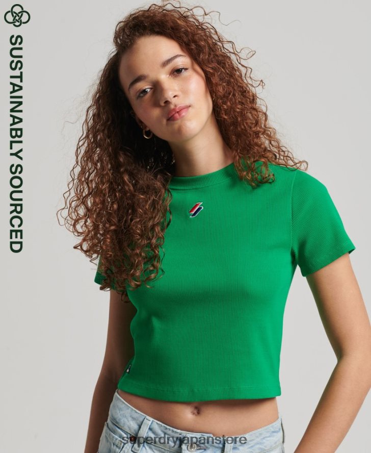 オーガニックコットン エッセンシャル フィット クロップ Tシャツ 女性 Superdry 衣類 緑 2J62PZ2809