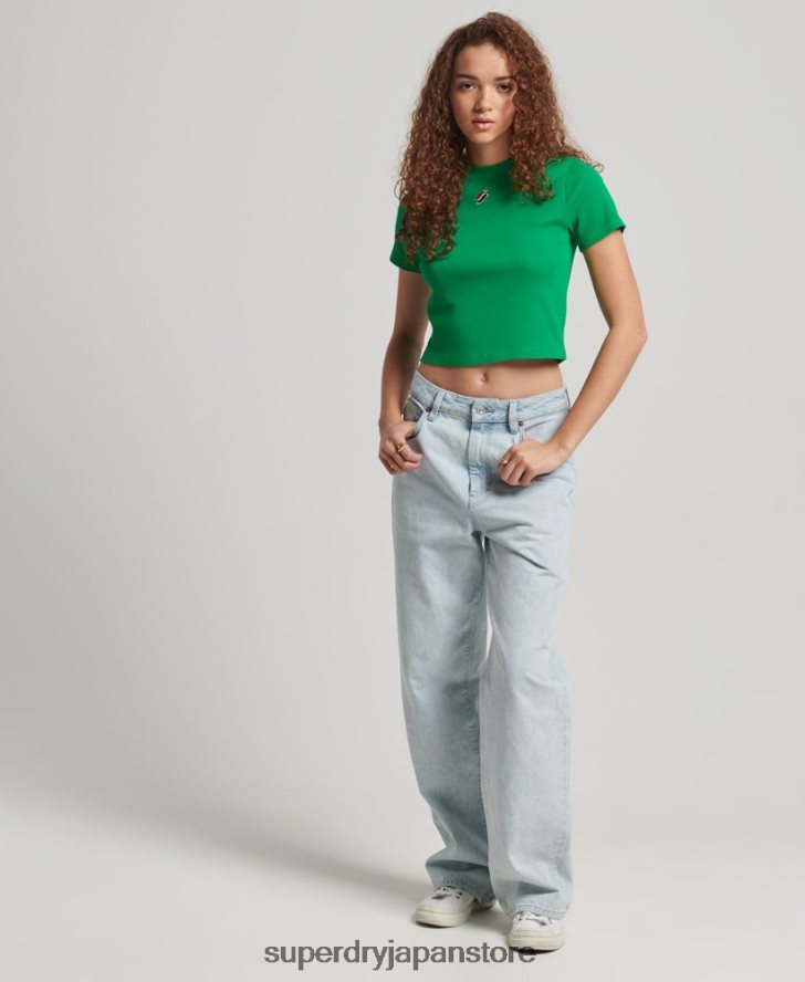 オーガニックコットン エッセンシャル フィット クロップ Tシャツ 女性 Superdry 衣類 緑 2J62PZ2809