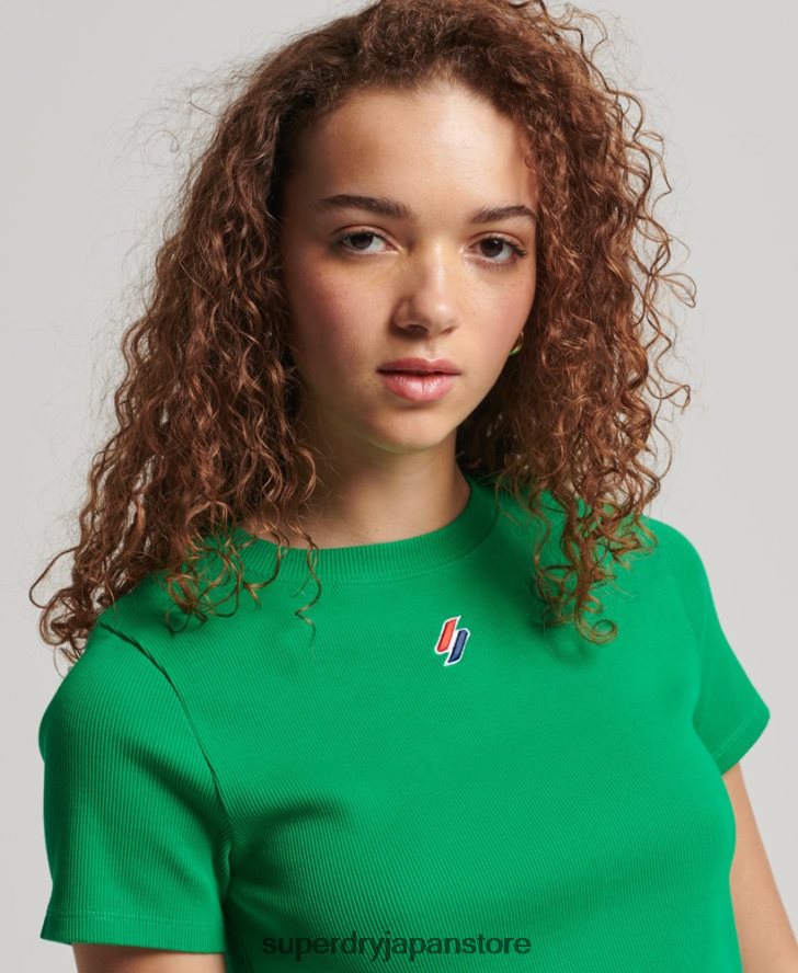 オーガニックコットン エッセンシャル フィット クロップ Tシャツ 女性 Superdry 衣類 緑 2J62PZ2809