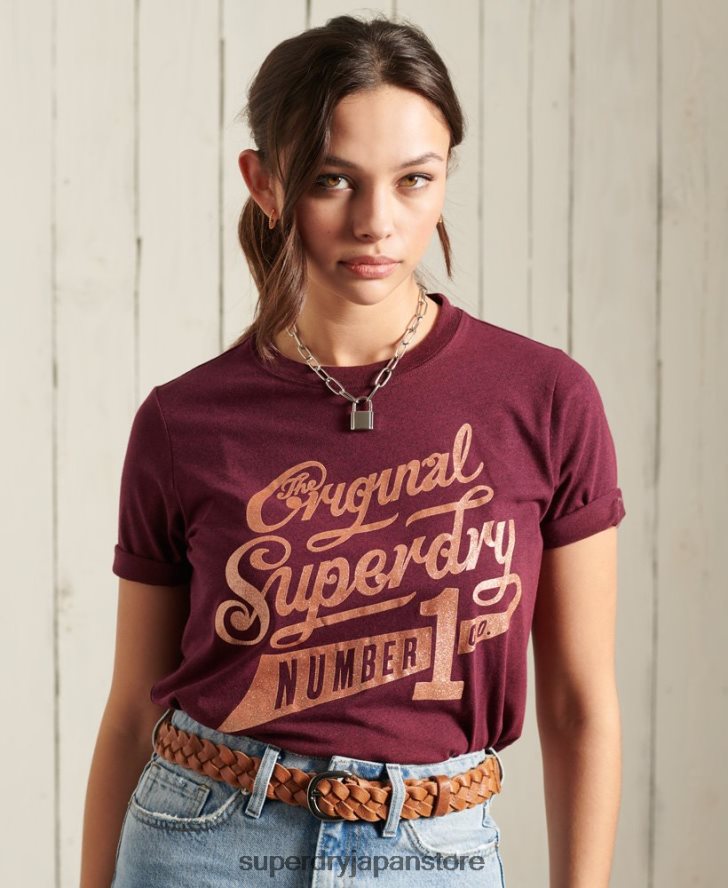 グリッタースパークルTシャツ 女性 Superdry 衣類 赤 2J62PZ2818