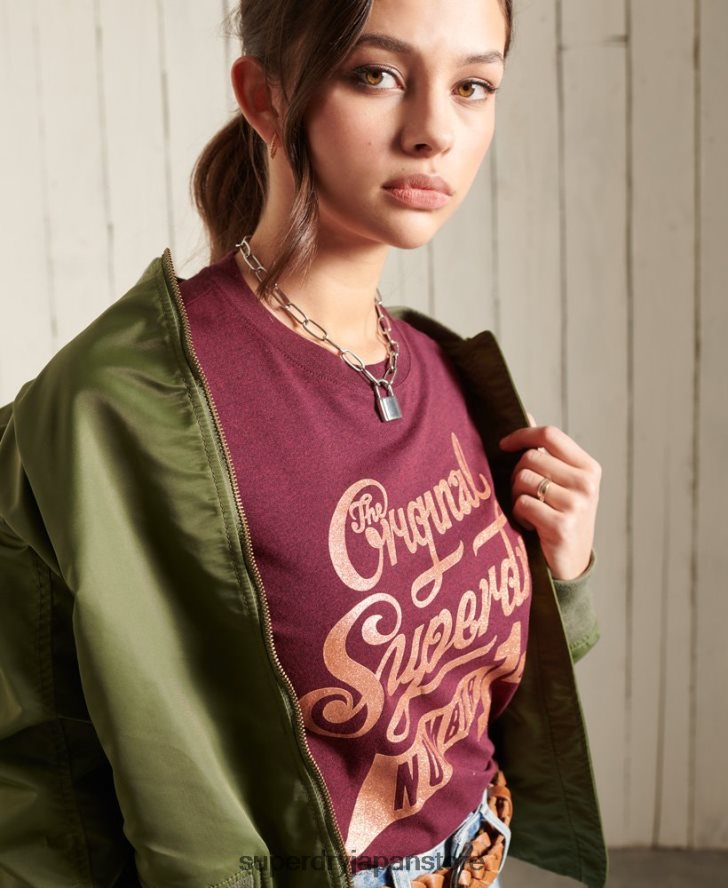 グリッタースパークルTシャツ 女性 Superdry 衣類 赤 2J62PZ2818