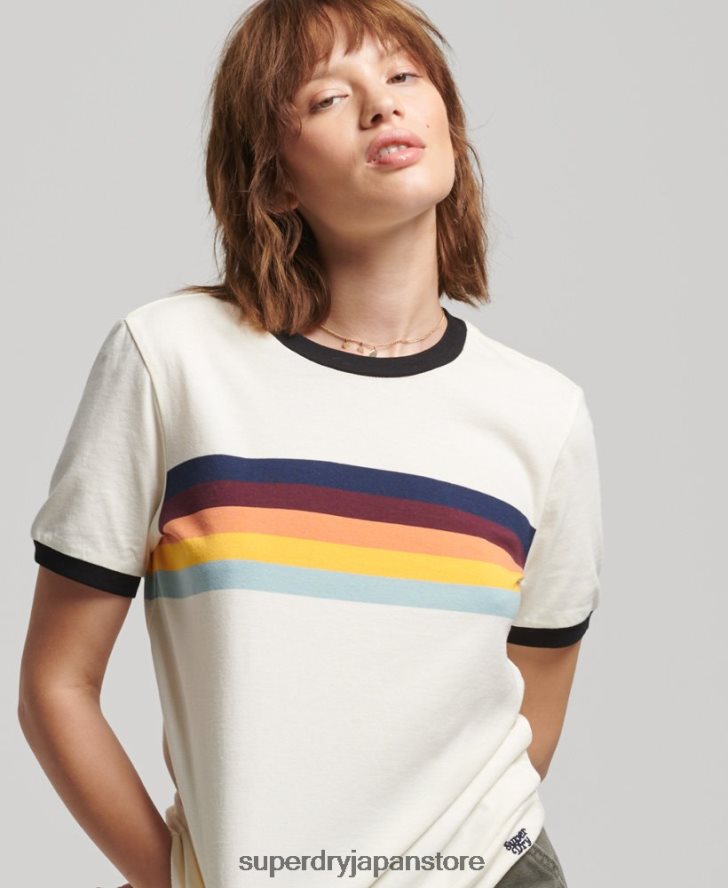 カリストライプリンガーTシャツ 女性 Superdry 衣類 クリーム 2J62PZ2820