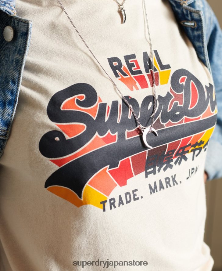 ヴィンテージロゴレインボーTシャツ 女性 Superdry 衣類 クリーム 2J62PZ2822