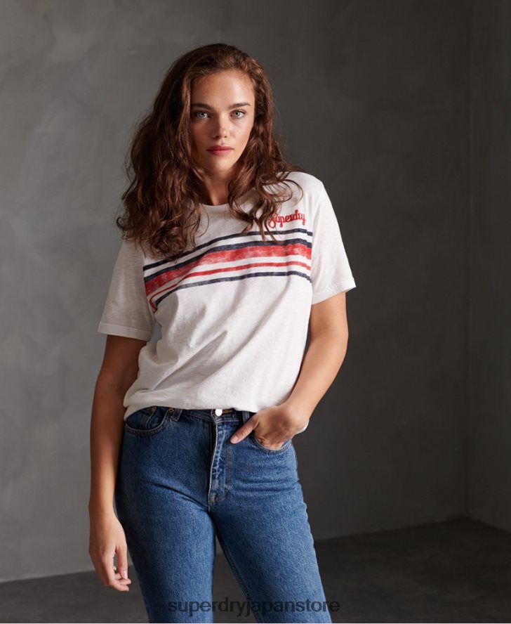 レトロストライプTシャツ 女性 Superdry 衣類 白 2J62PZ2830