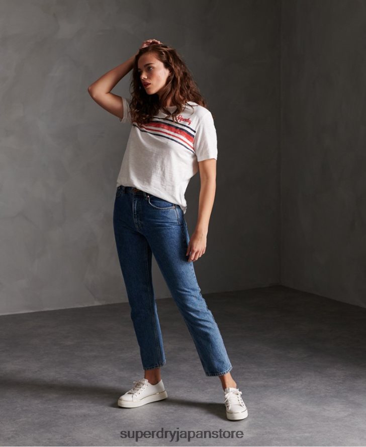 レトロストライプTシャツ 女性 Superdry 衣類 白 2J62PZ2830