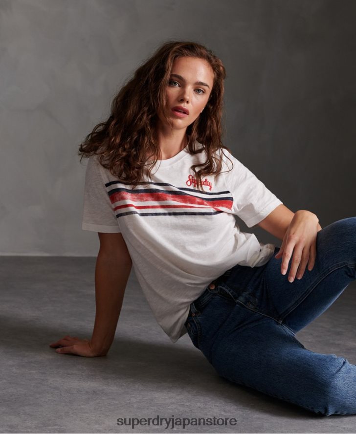 レトロストライプTシャツ 女性 Superdry 衣類 白 2J62PZ2830