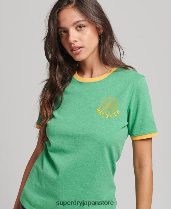 リサイクルリンガーTシャツ 女性 Superdry 衣類 緑 2J62PZ2831