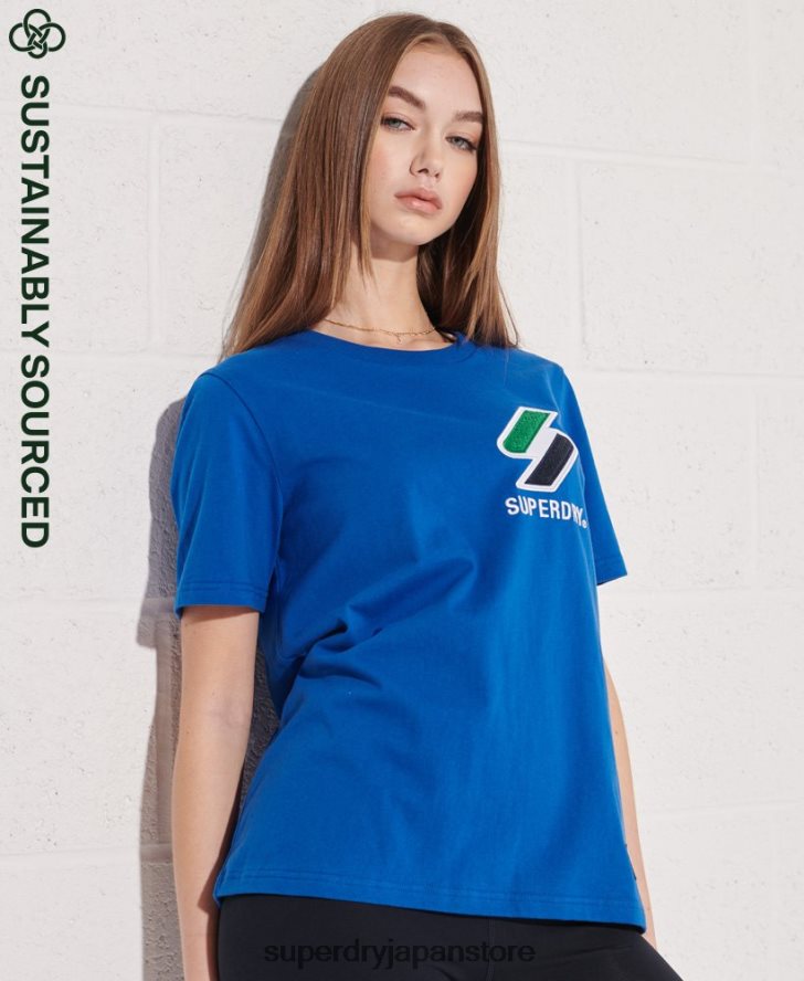 オーガニックコットン スポーツスタイル シェニール Tシャツ 女性 Superdry 衣類 青 2J62PZ2851