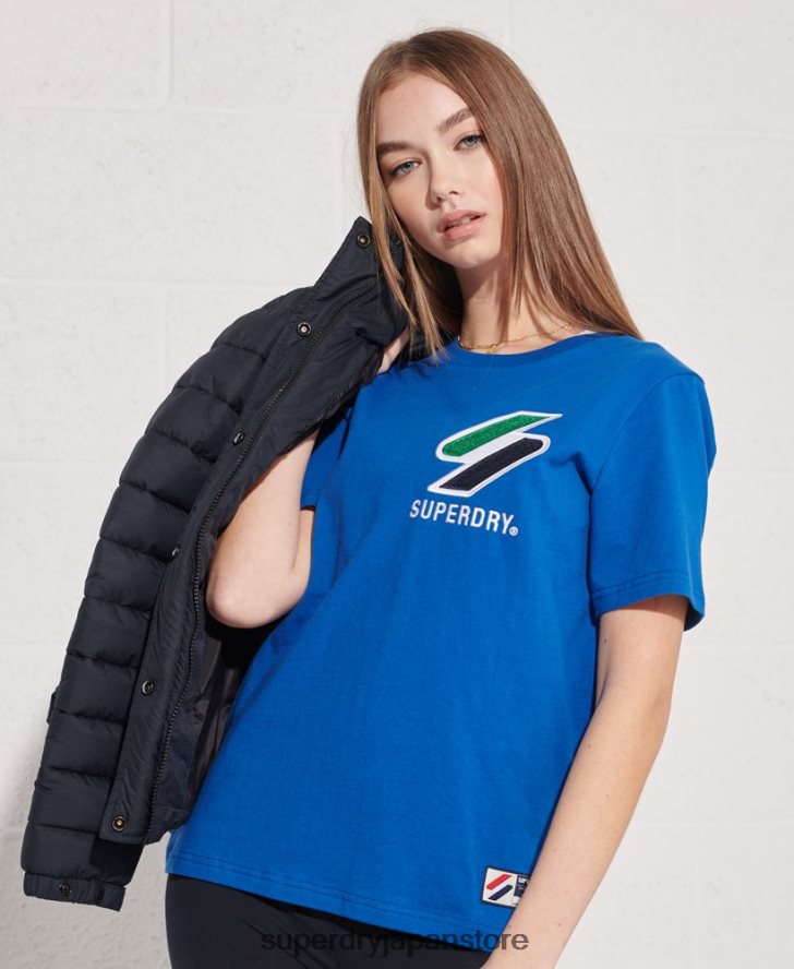 オーガニックコットン スポーツスタイル シェニール Tシャツ 女性 Superdry 衣類 青 2J62PZ2851