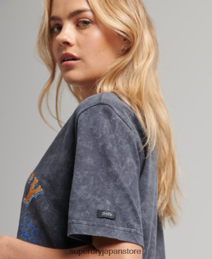 ブランドマークメタルTシャツ 女性 Superdry 衣類 濃い灰色 2J62PZ2856