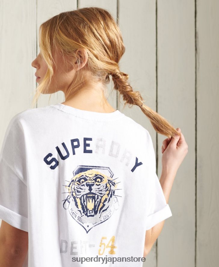 ミリタリーナラティブボクシーTシャツ 女性 Superdry 衣類 白 2J62PZ2860