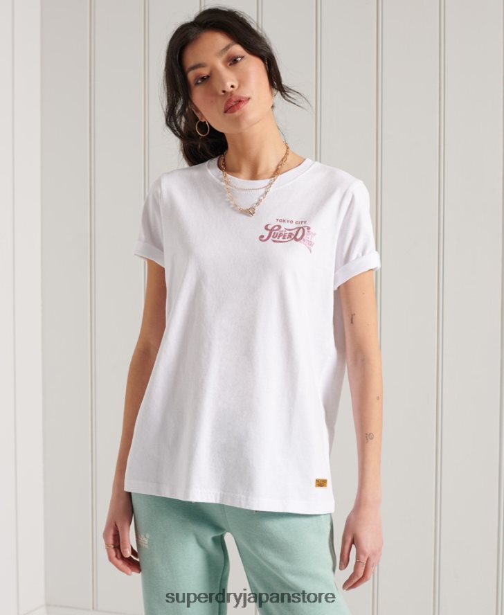 グリッタースパークルTシャツ 女性 Superdry 衣類 白 2J62PZ2861