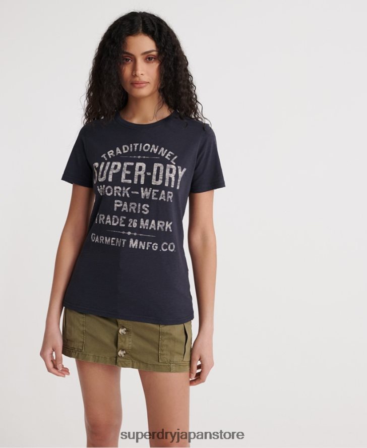 作業着Tシャツ 女性 Superdry 衣類 海軍 2J62PZ2863