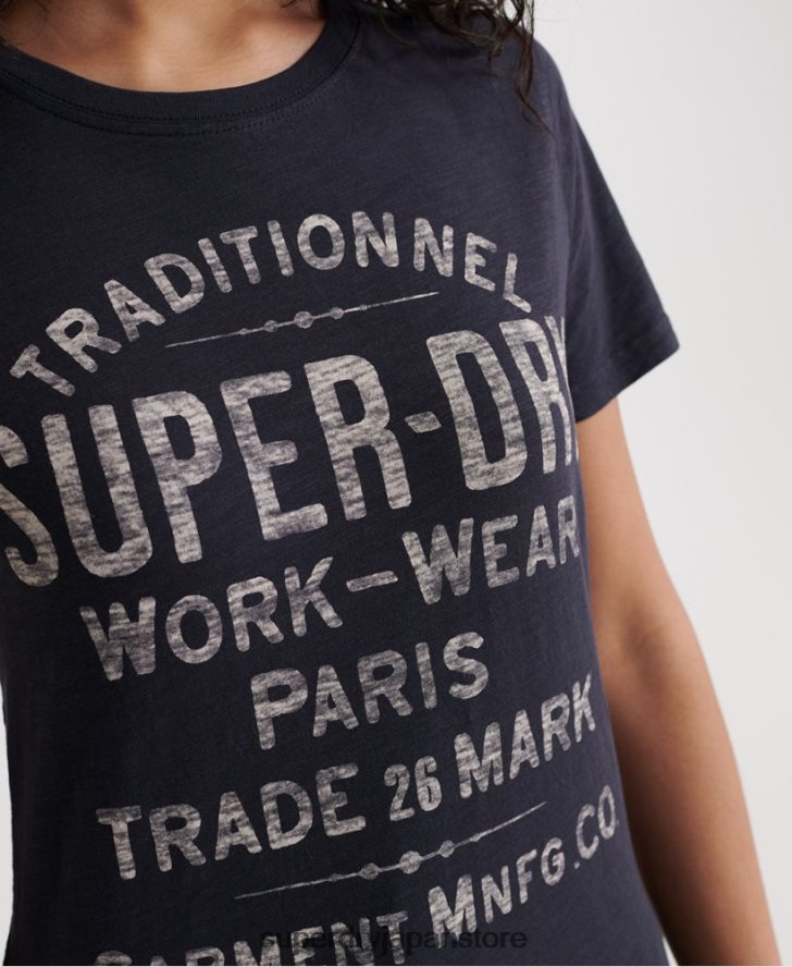 作業着Tシャツ 女性 Superdry 衣類 海軍 2J62PZ2863
