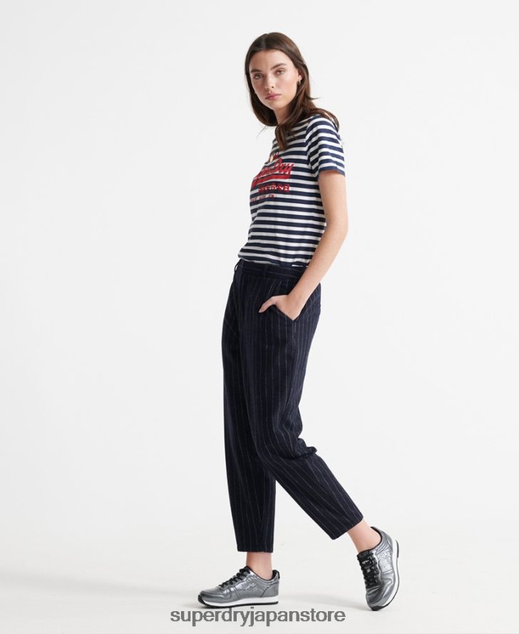 ヴィンテージロゴ サテンストライプ Tシャツ 女性 Superdry 衣類 海軍 2J62PZ2864