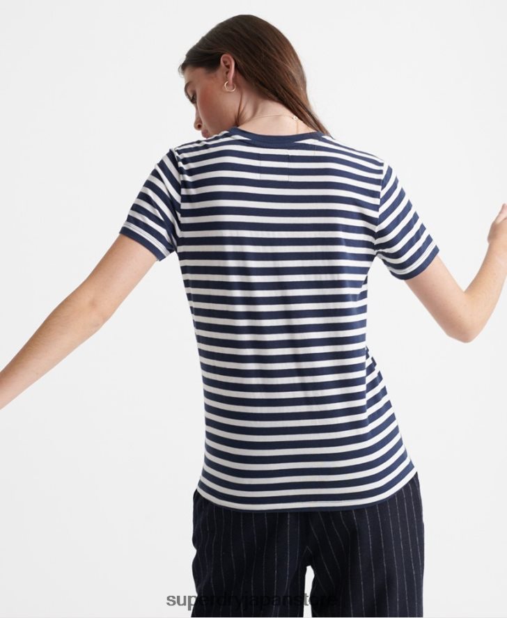 ヴィンテージロゴ サテンストライプ Tシャツ 女性 Superdry 衣類 海軍 2J62PZ2864