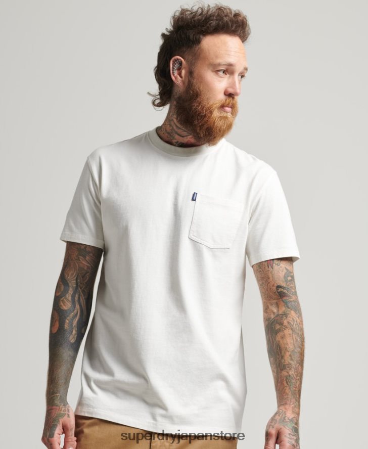 オーガニックコットン ポケットTシャツ 男性 Superdry 衣類 クリーム 2J62PZ4798
