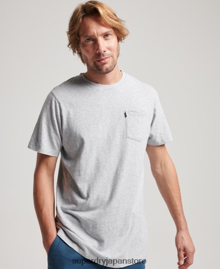 オーガニックコットン ポケットTシャツ 男性 Superdry 衣類 ライトグレー 2J62PZ4800