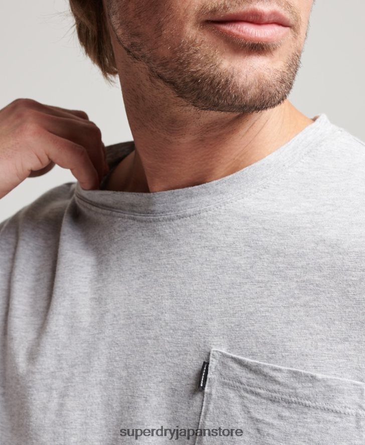 オーガニックコットン ポケットTシャツ 男性 Superdry 衣類 ライトグレー 2J62PZ4800