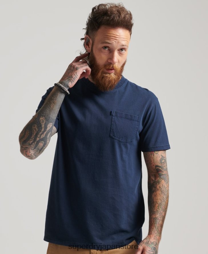 オーガニックコットン ポケットTシャツ 男性 Superdry 衣類 海軍 2J62PZ4812