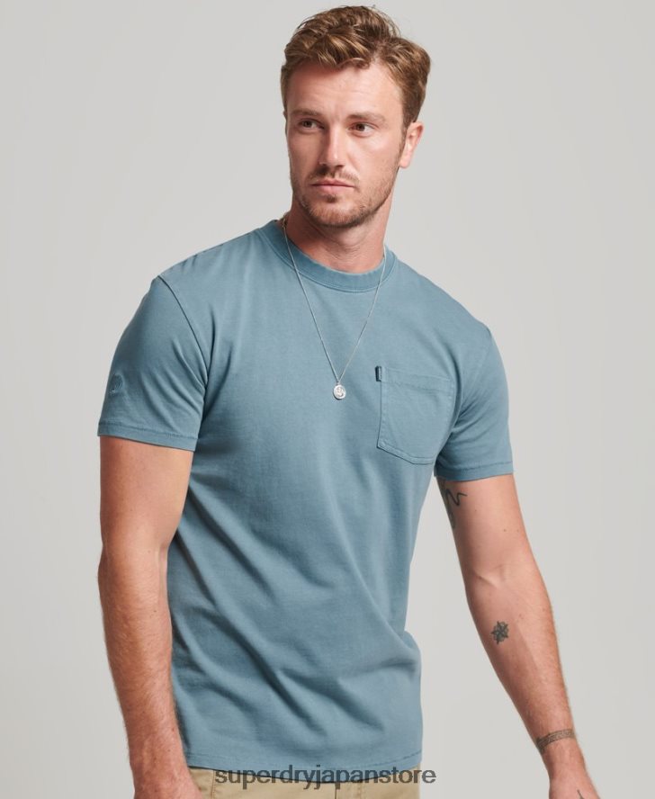 オーガニックコットン ポケットTシャツ 男性 Superdry 衣類 青 2J62PZ4814