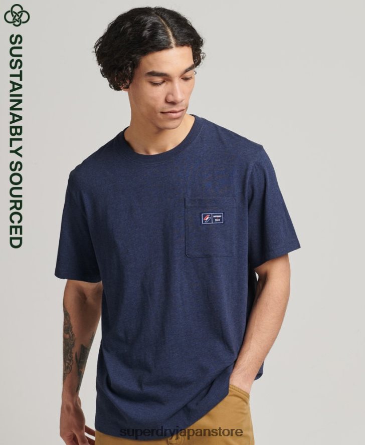 オーガニックコットン ロゴポケットTシャツ 男性 Superdry 衣類 青 2J62PZ4818